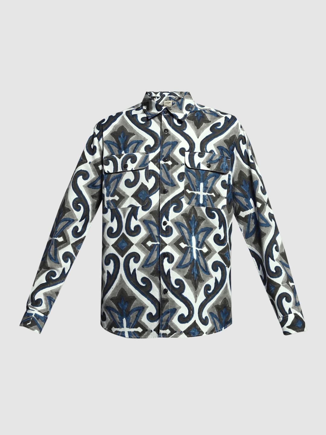 White Abstract Print Shirt