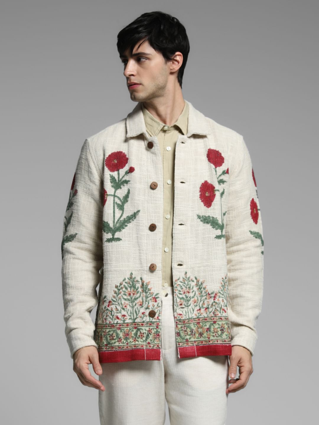 White Embroidered Cotton Oversized Shirt