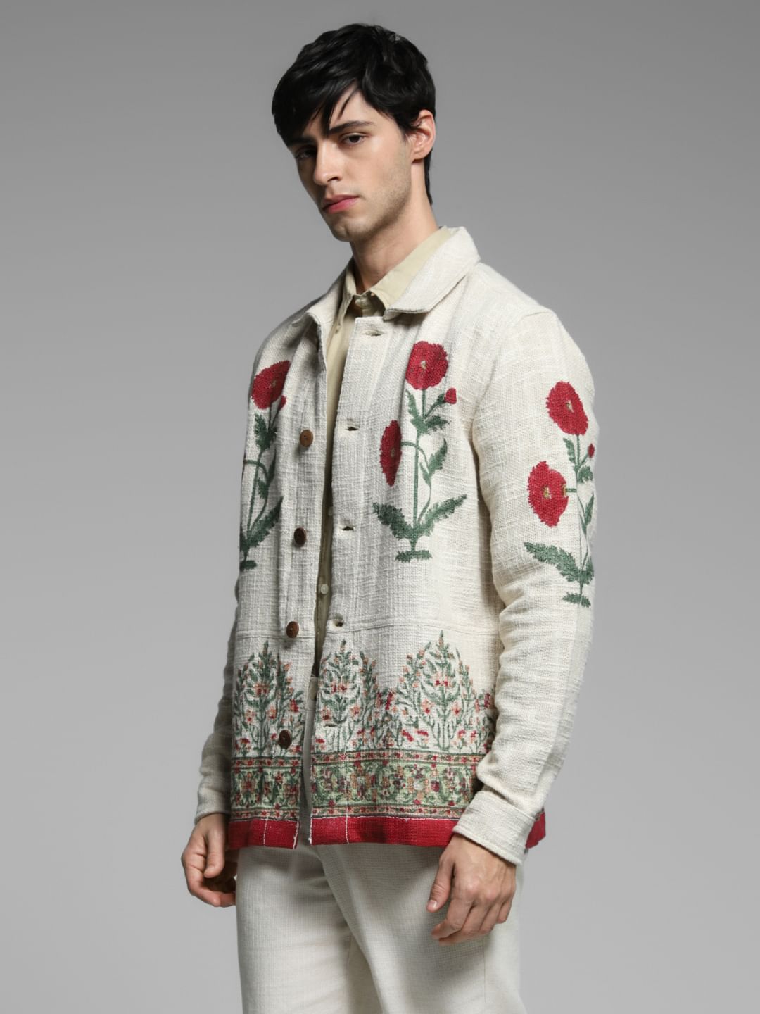 White Embroidered Cotton Oversized Shirt