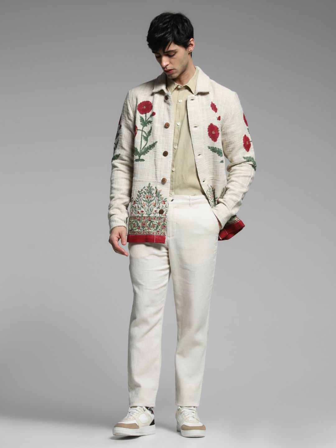 White Embroidered Cotton Oversized Shirt