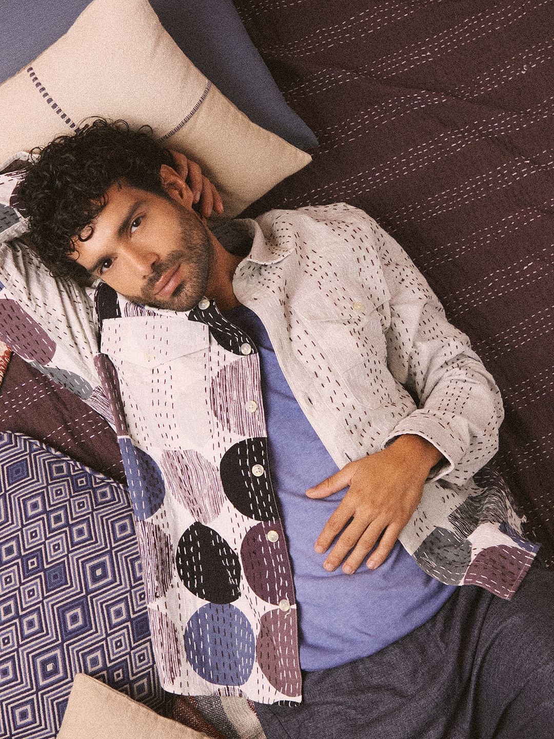 White Abstract Print Cotton Shirt