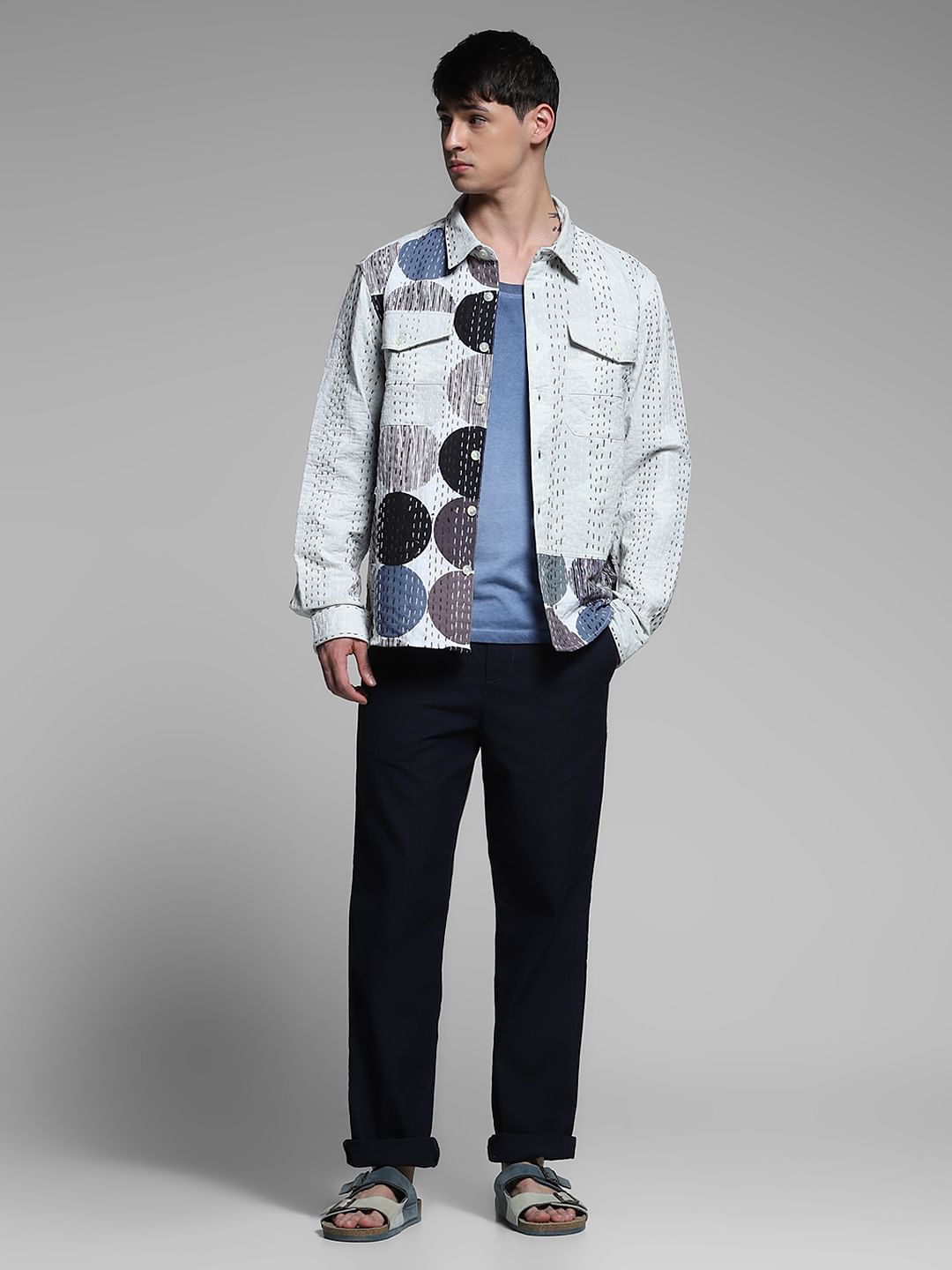 White Abstract Print Cotton Shirt