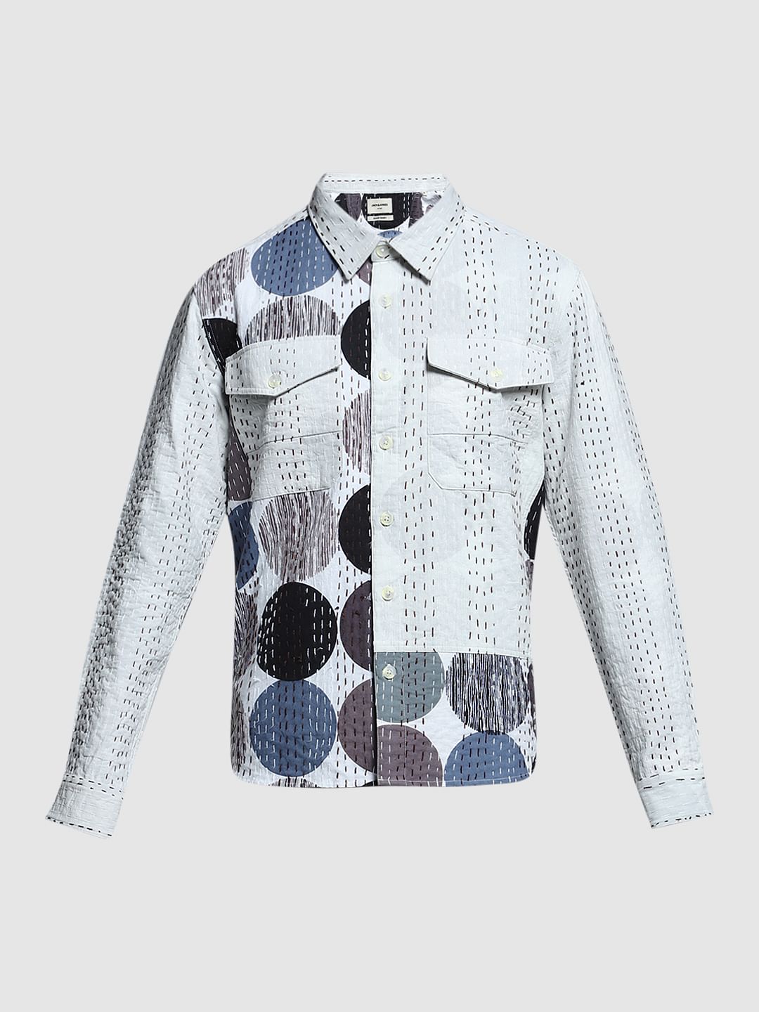 White Abstract Print Cotton Shirt