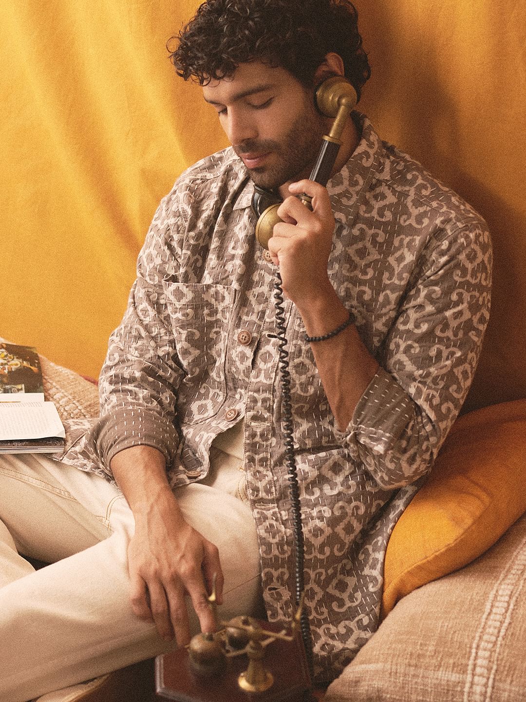 Beige Abstract Artisan Print Jacket