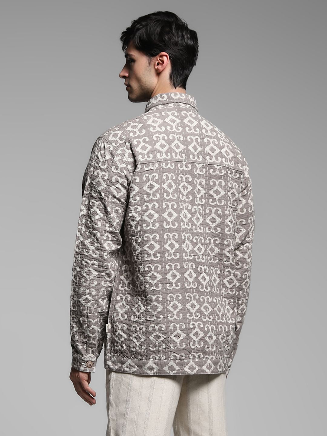 Beige Abstract Artisan Print Jacket