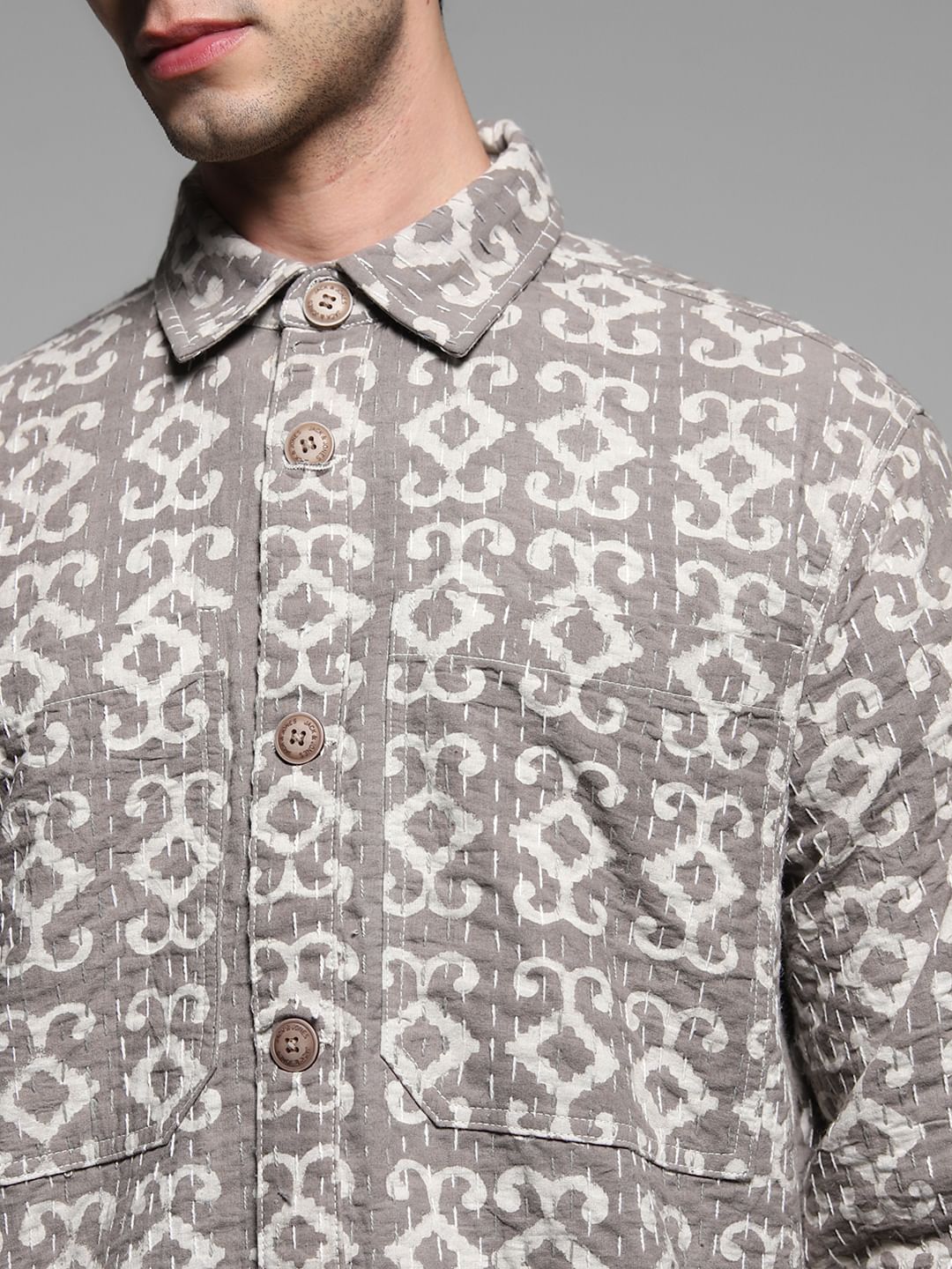 Beige Abstract Artisan Print Jacket