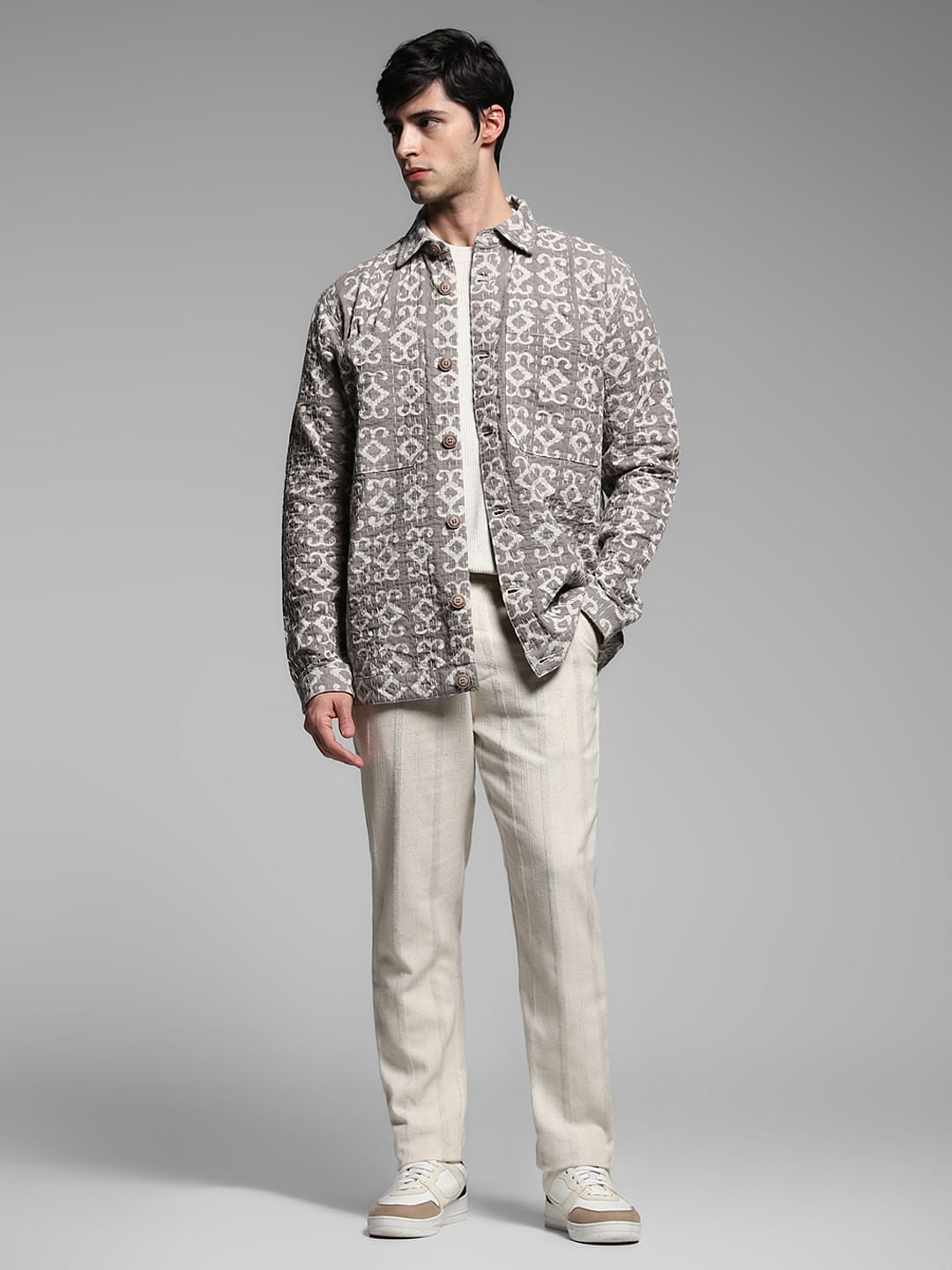 Beige Abstract Artisan Print Jacket