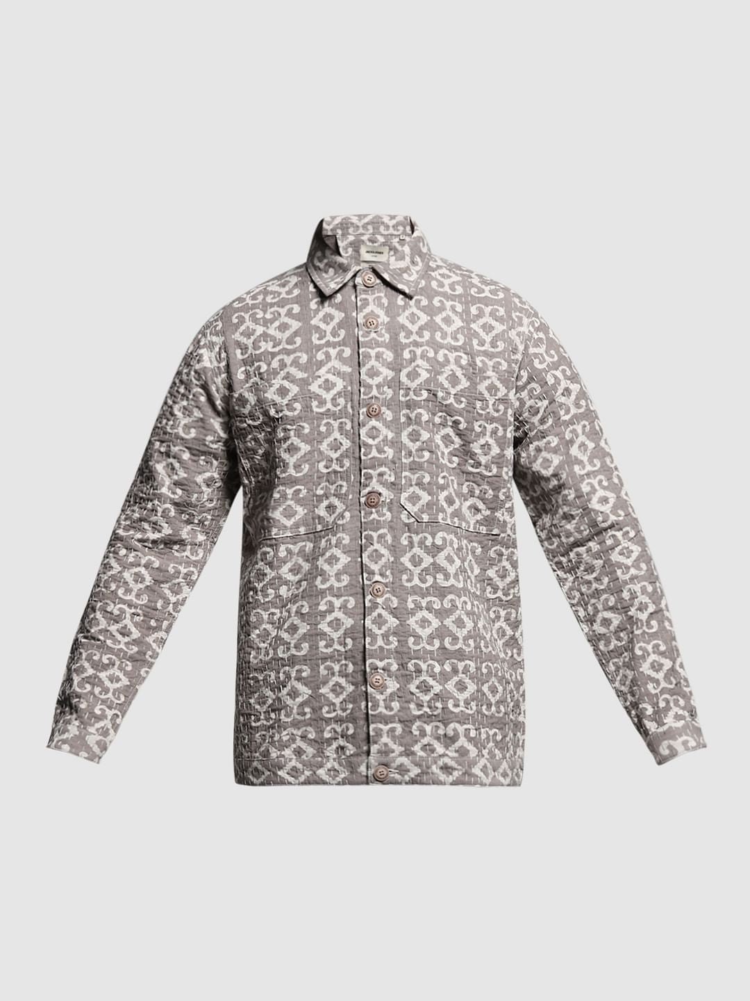 Beige Abstract Artisan Print Jacket