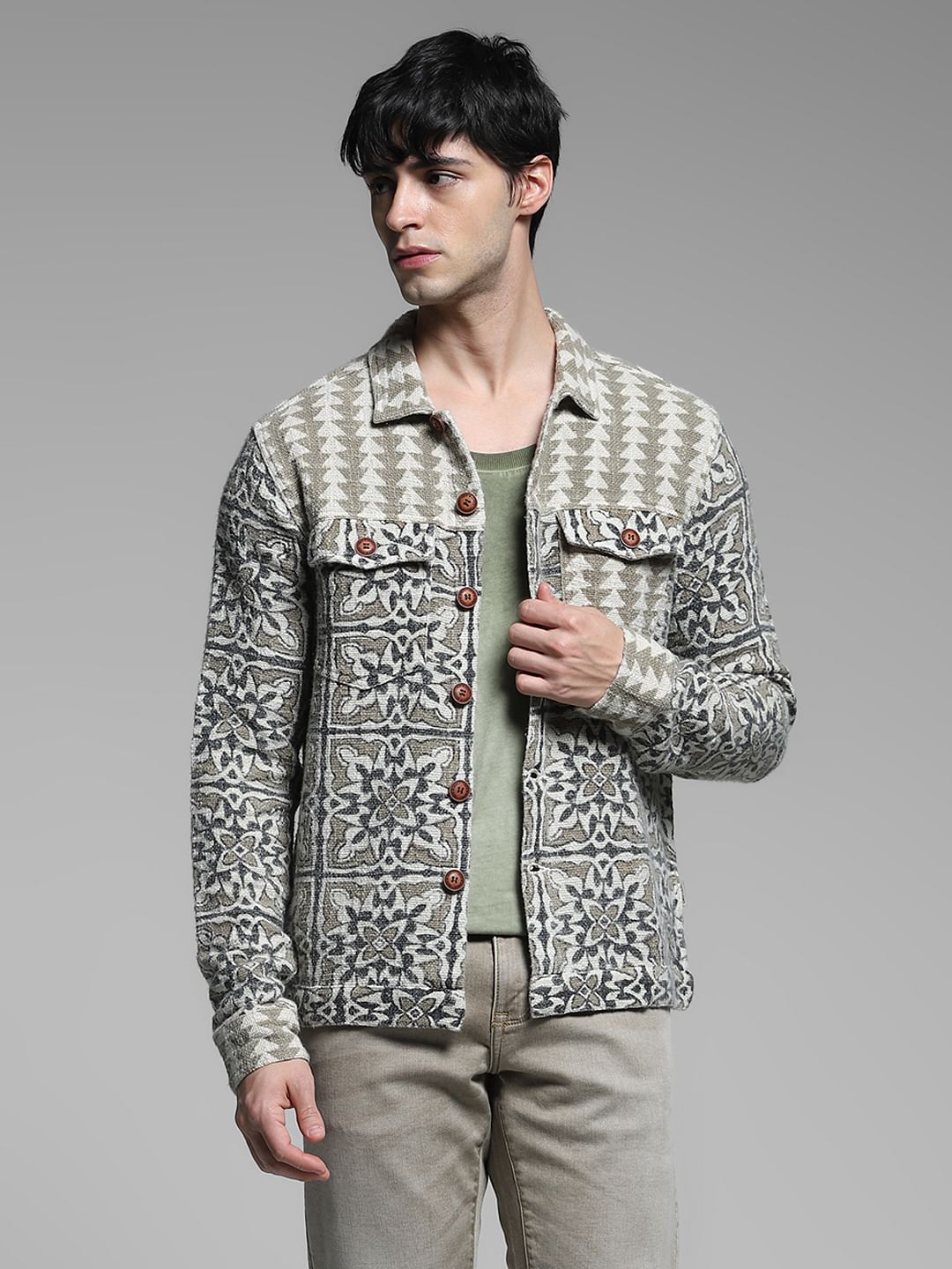 Grey Abstract Artisan Print Jacket