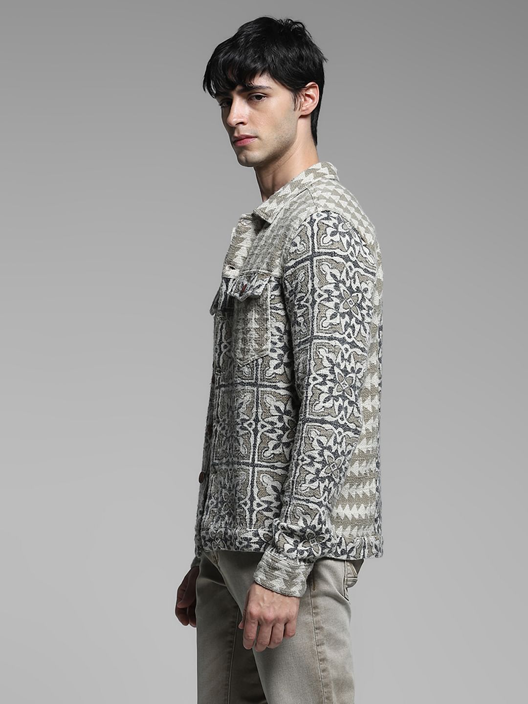 Grey Abstract Artisan Print Jacket