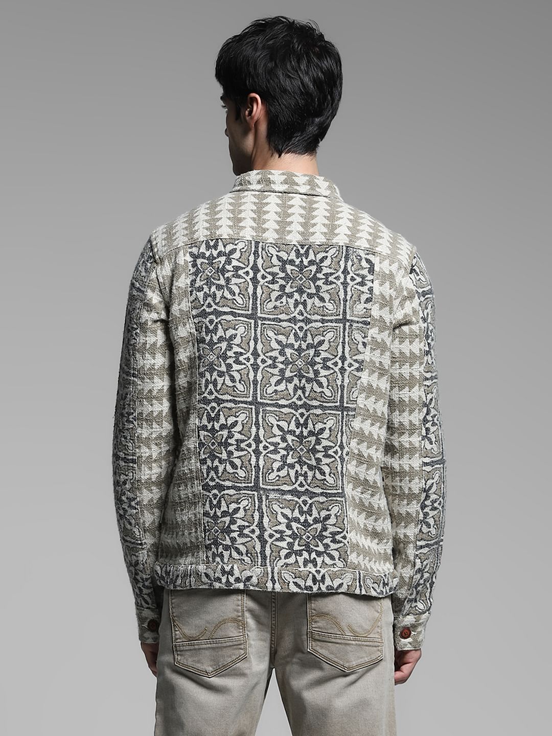Grey Abstract Artisan Print Jacket