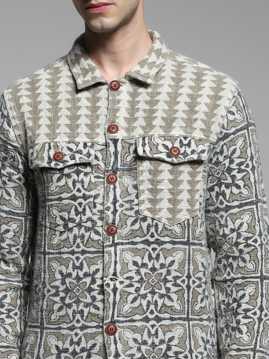 Grey Abstract Artisan Print Jacket