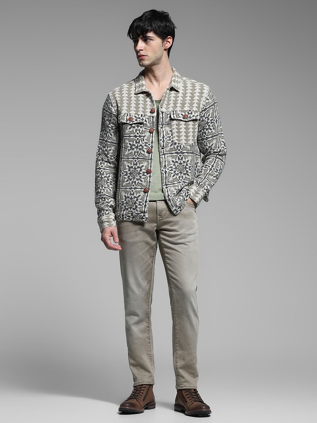 Grey Abstract Artisan Print Jacket
