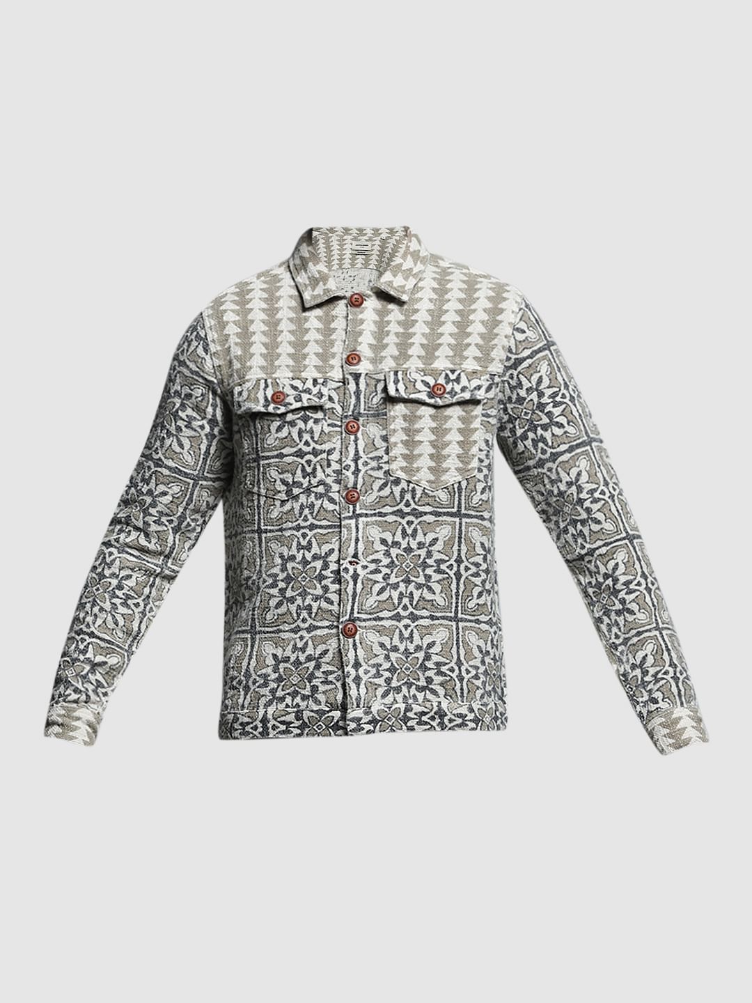 Grey Abstract Artisan Print Jacket