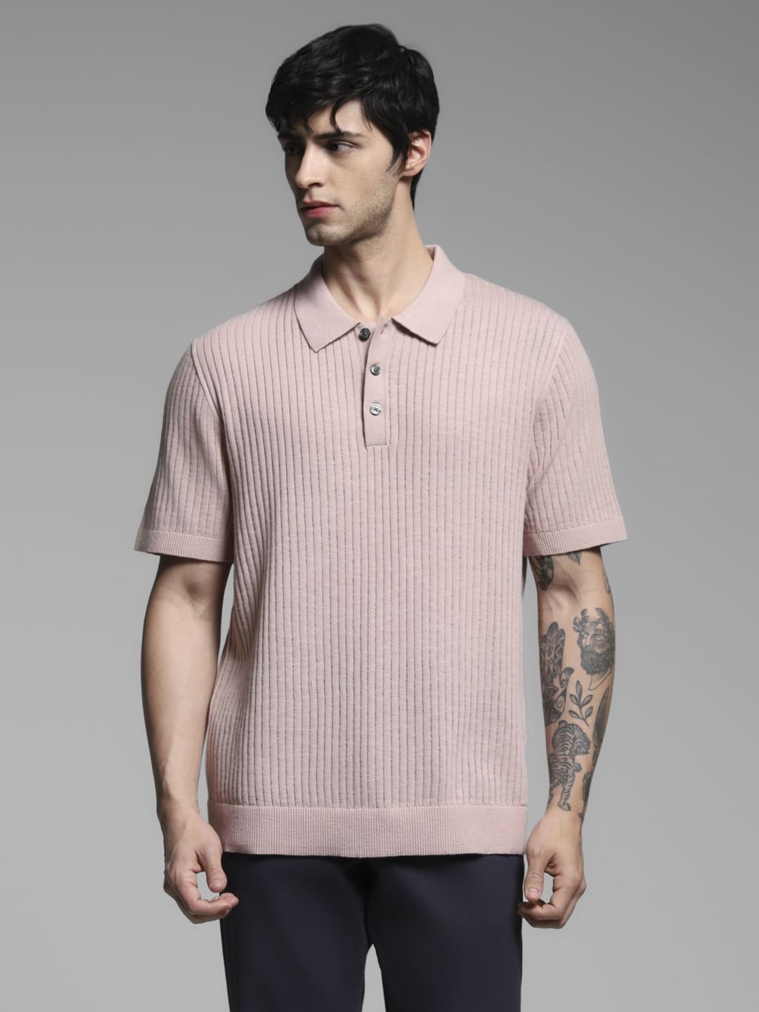 Pink Structured Knitted Polo