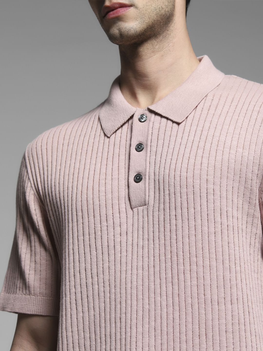 Pink Structured Knitted Polo