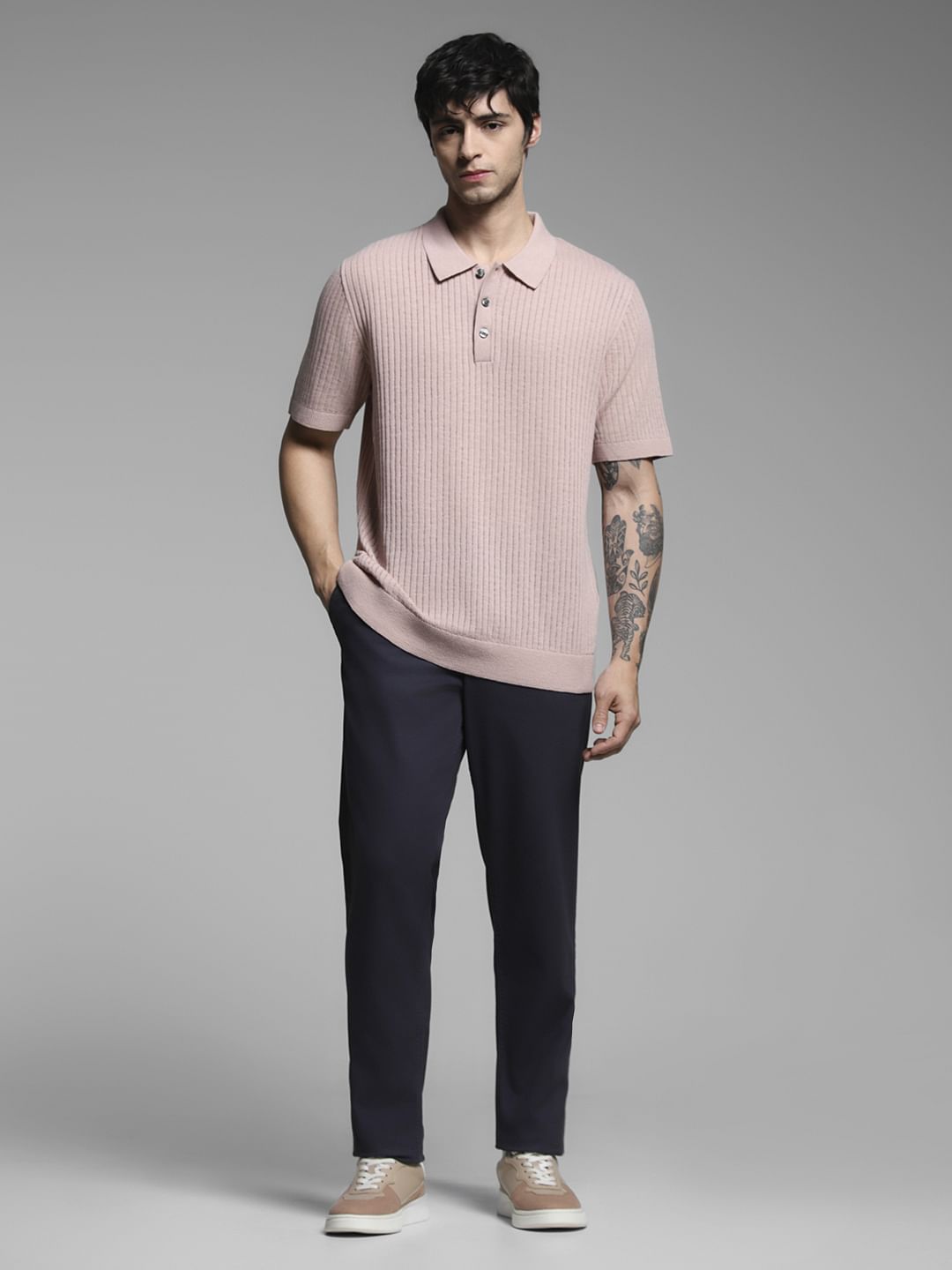 Pink Structured Knitted Polo