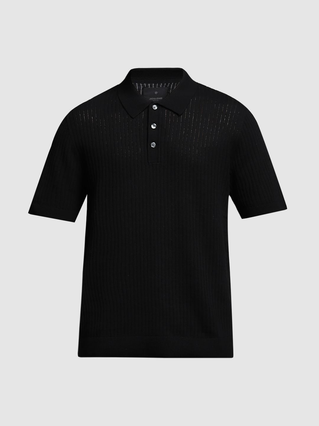 Black Structured Knitted Polo