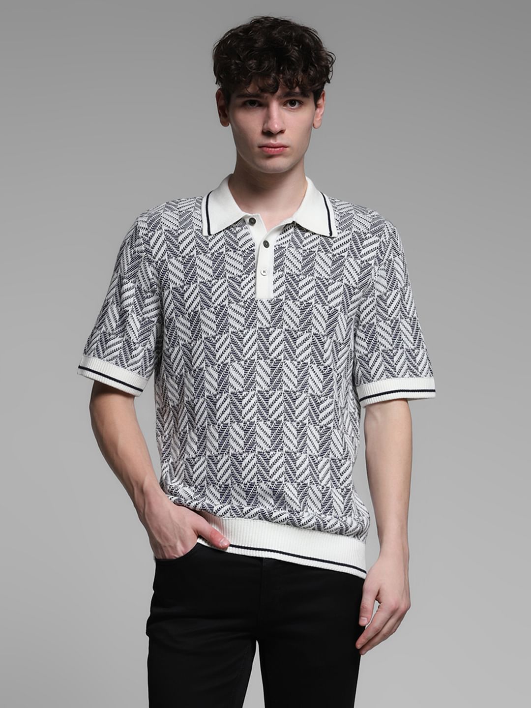 White Structured Knit Polo