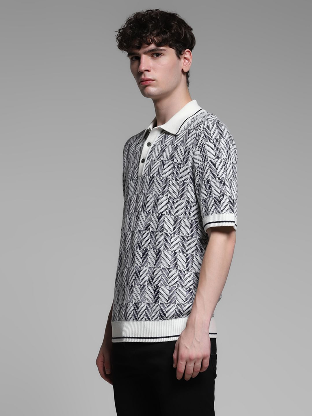 White Structured Knit Polo