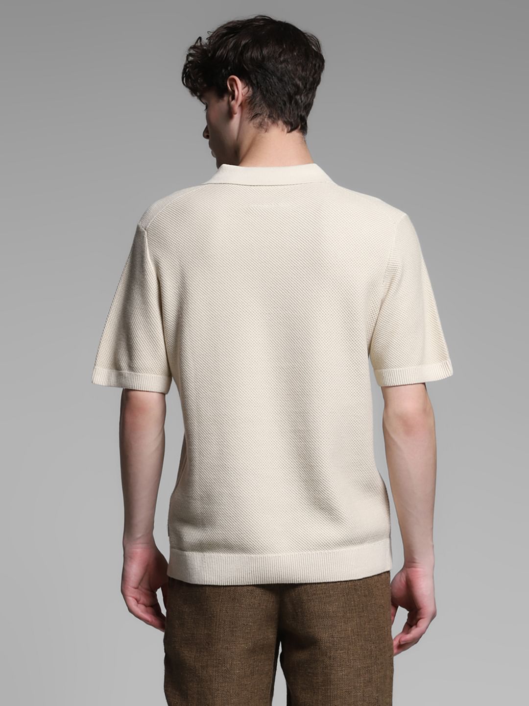 Beige Split Neck Cotton Polo