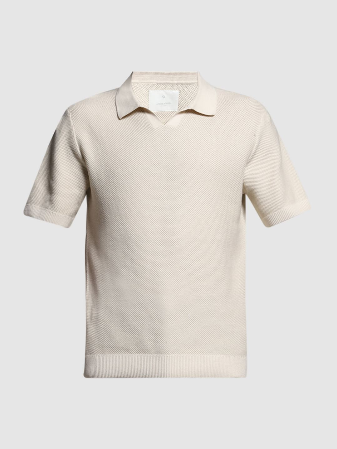 Beige Split Neck Cotton Polo