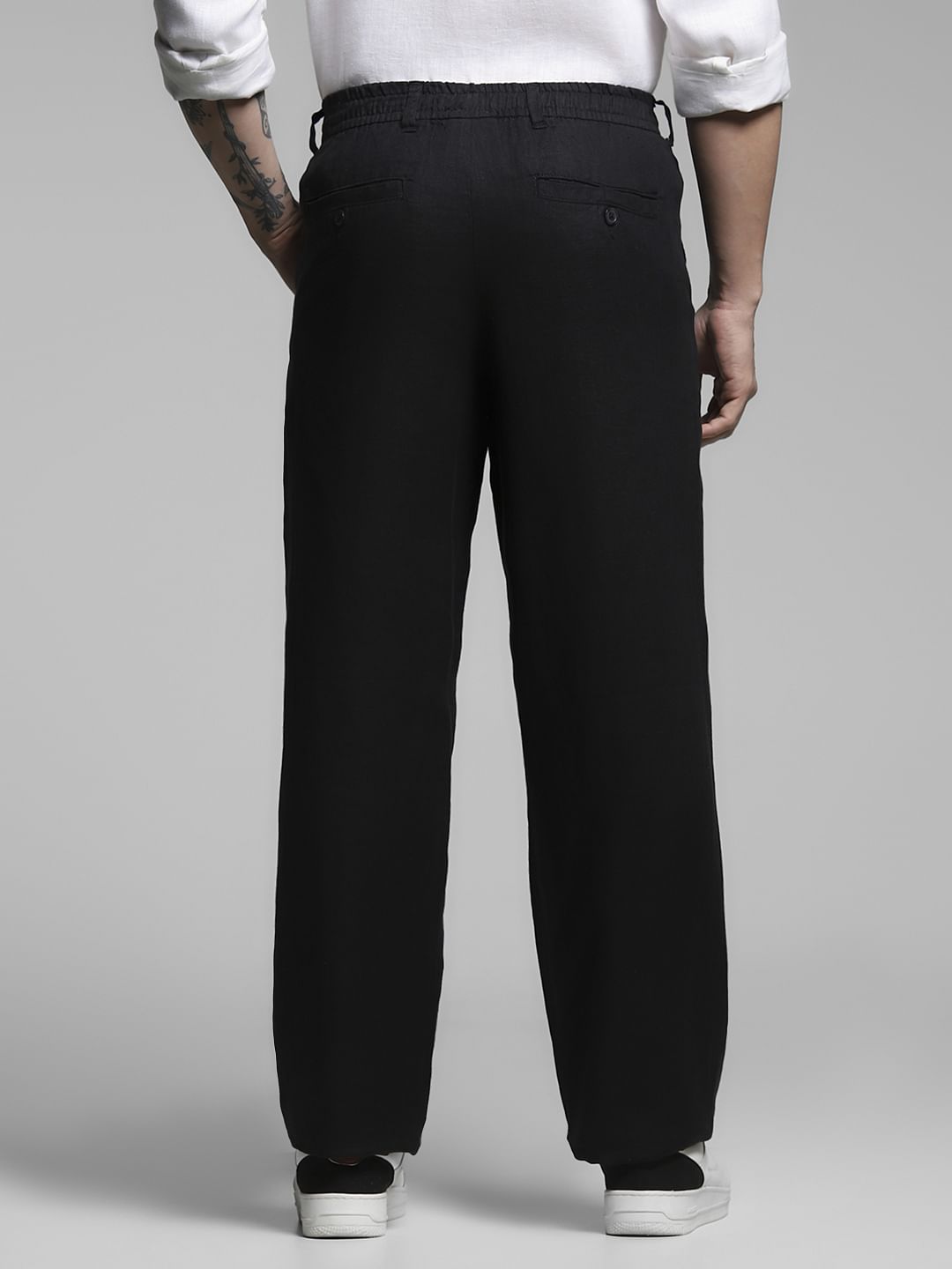 Black Mid Rise Linen Chinos