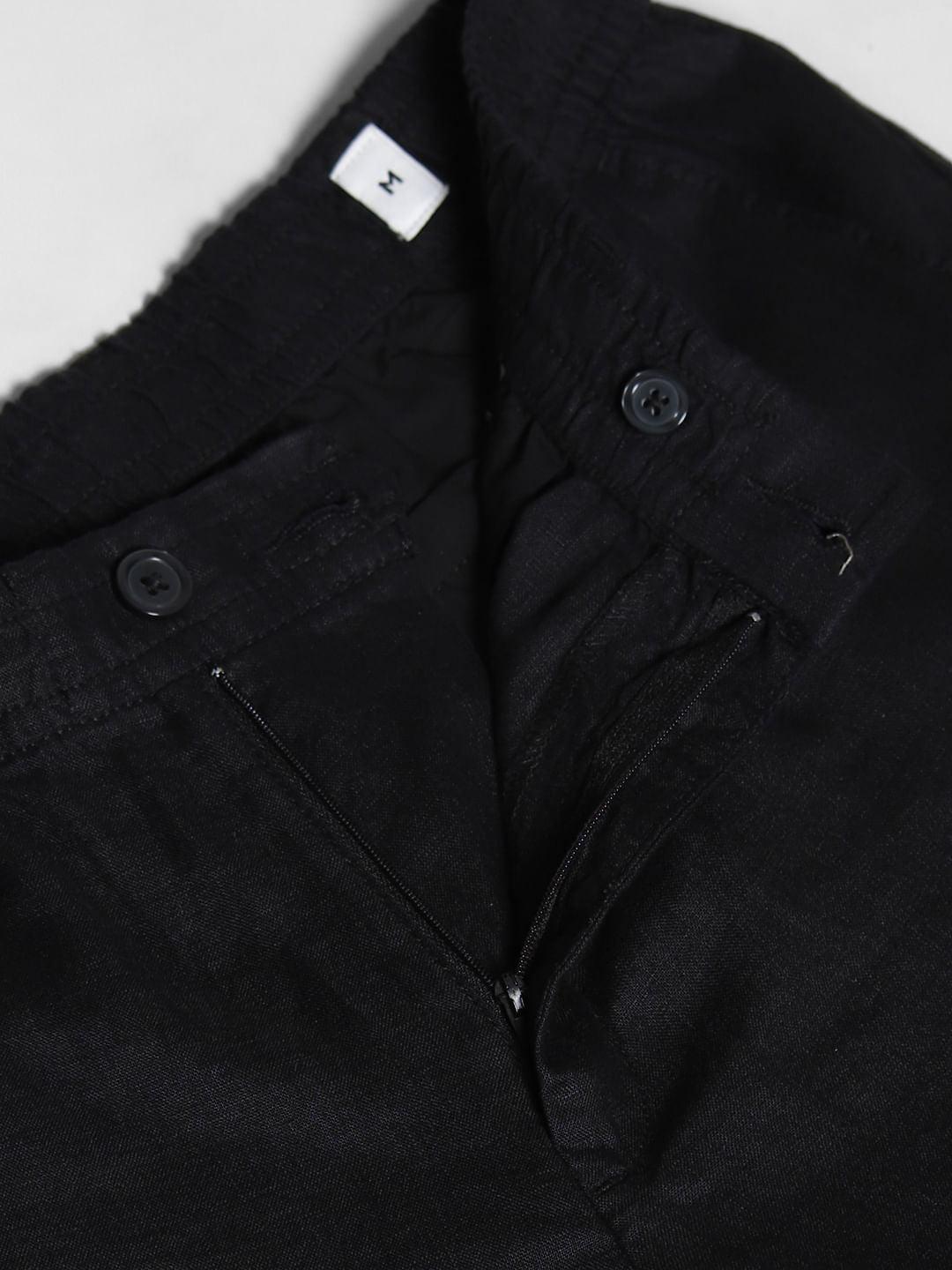 Black Mid Rise Linen Chinos