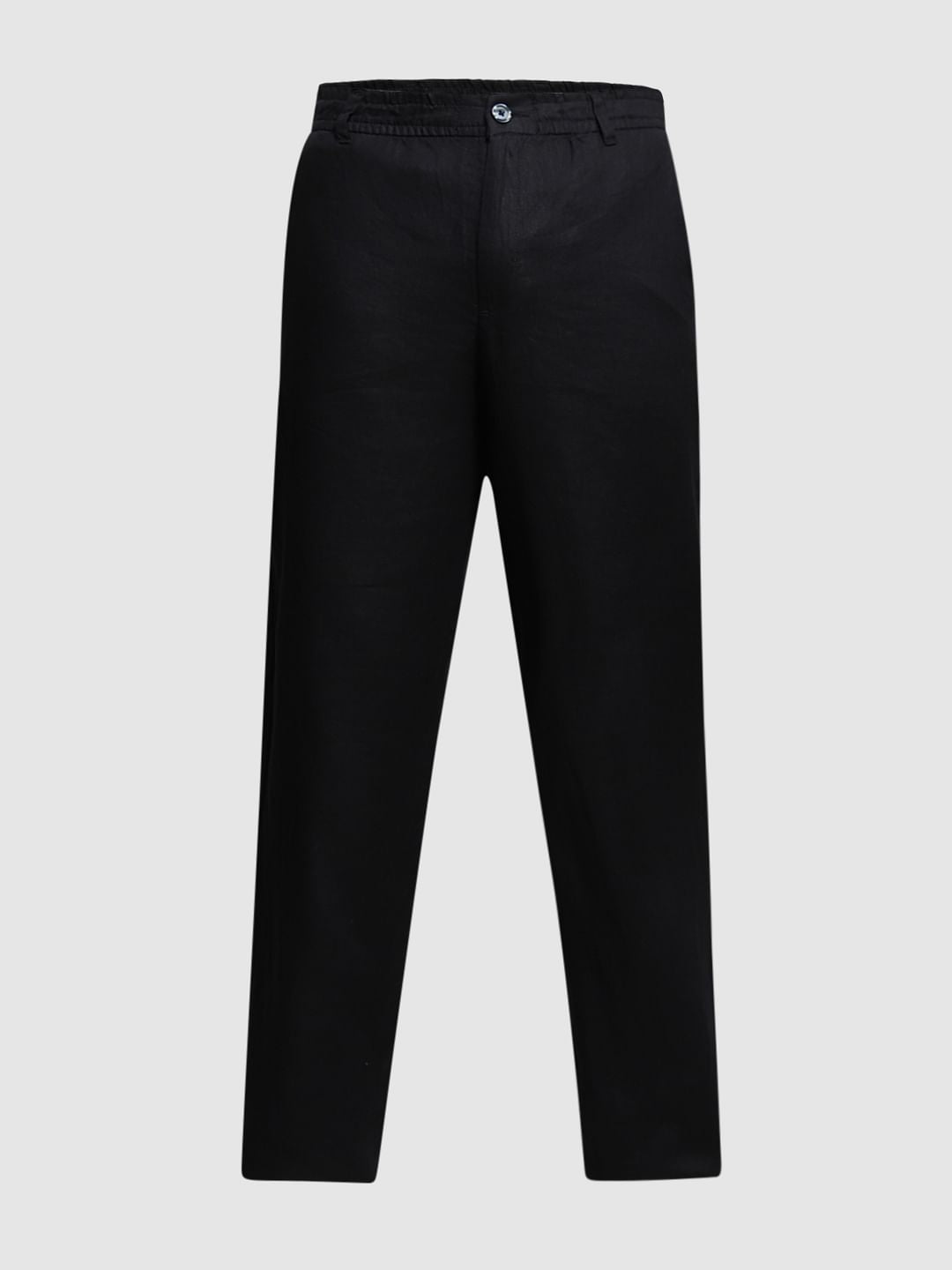 Black Mid Rise Linen Chinos