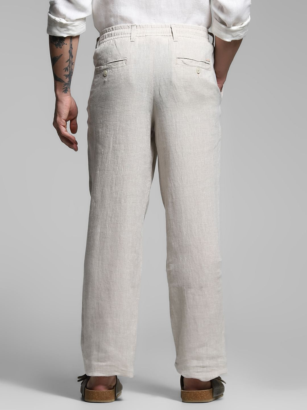 Light Grey Mid Rise Linen Chinos