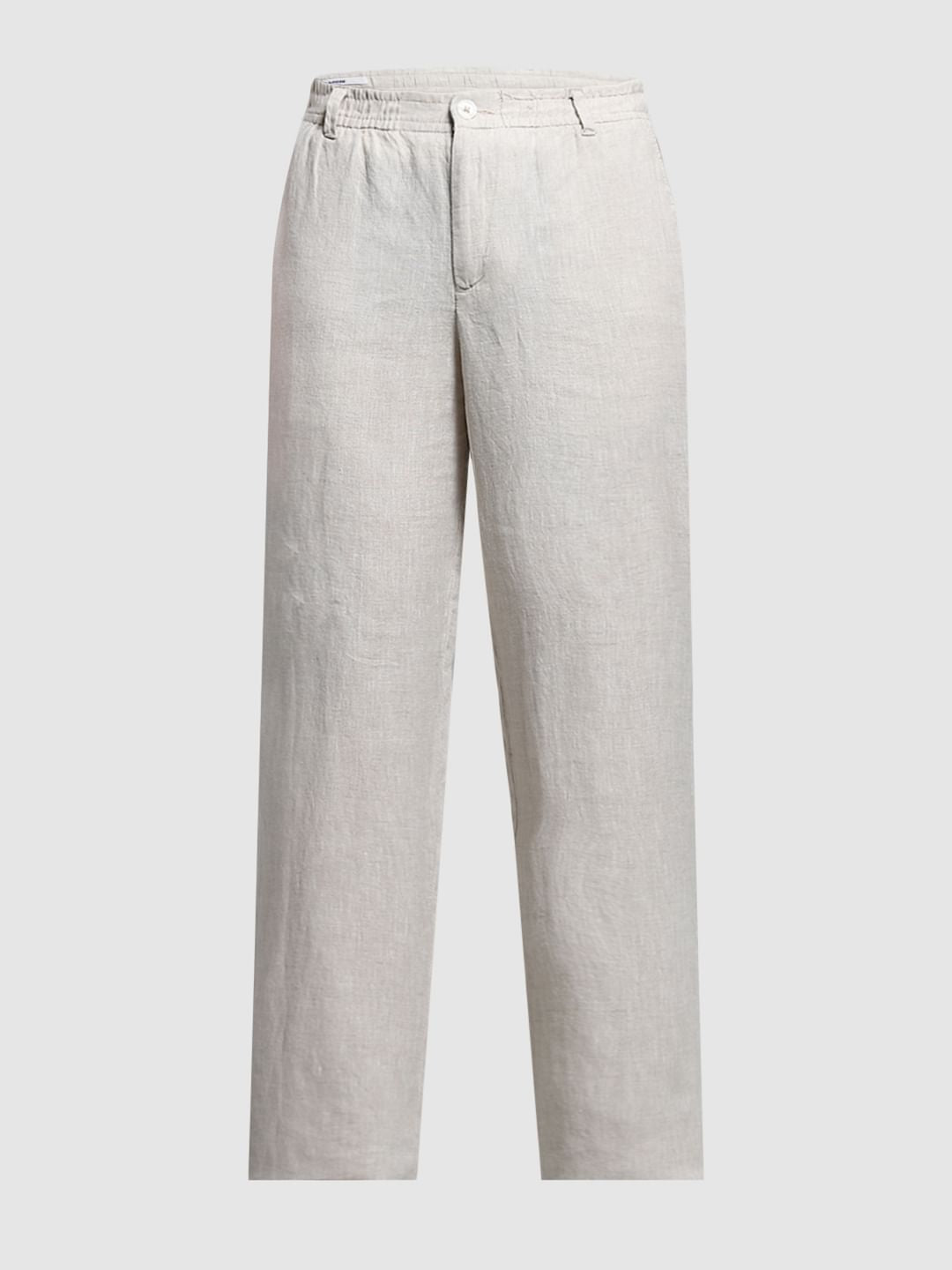 Light Grey Mid Rise Linen Chinos