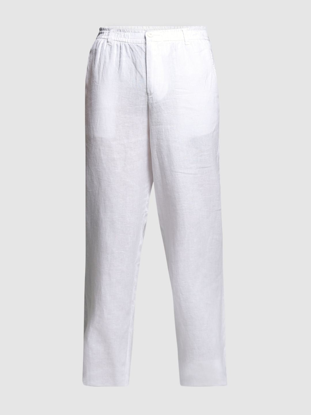 White Mid Rise Linen Chinos