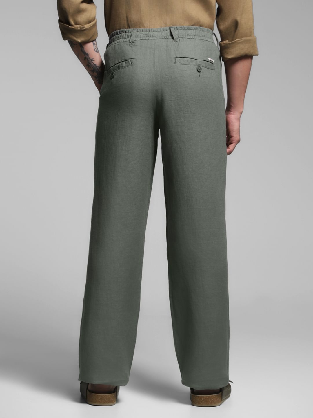 Green Mid Rise Linen Chinos