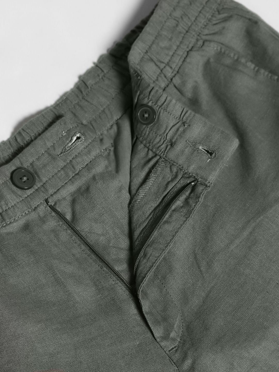 Green Mid Rise Linen Chinos