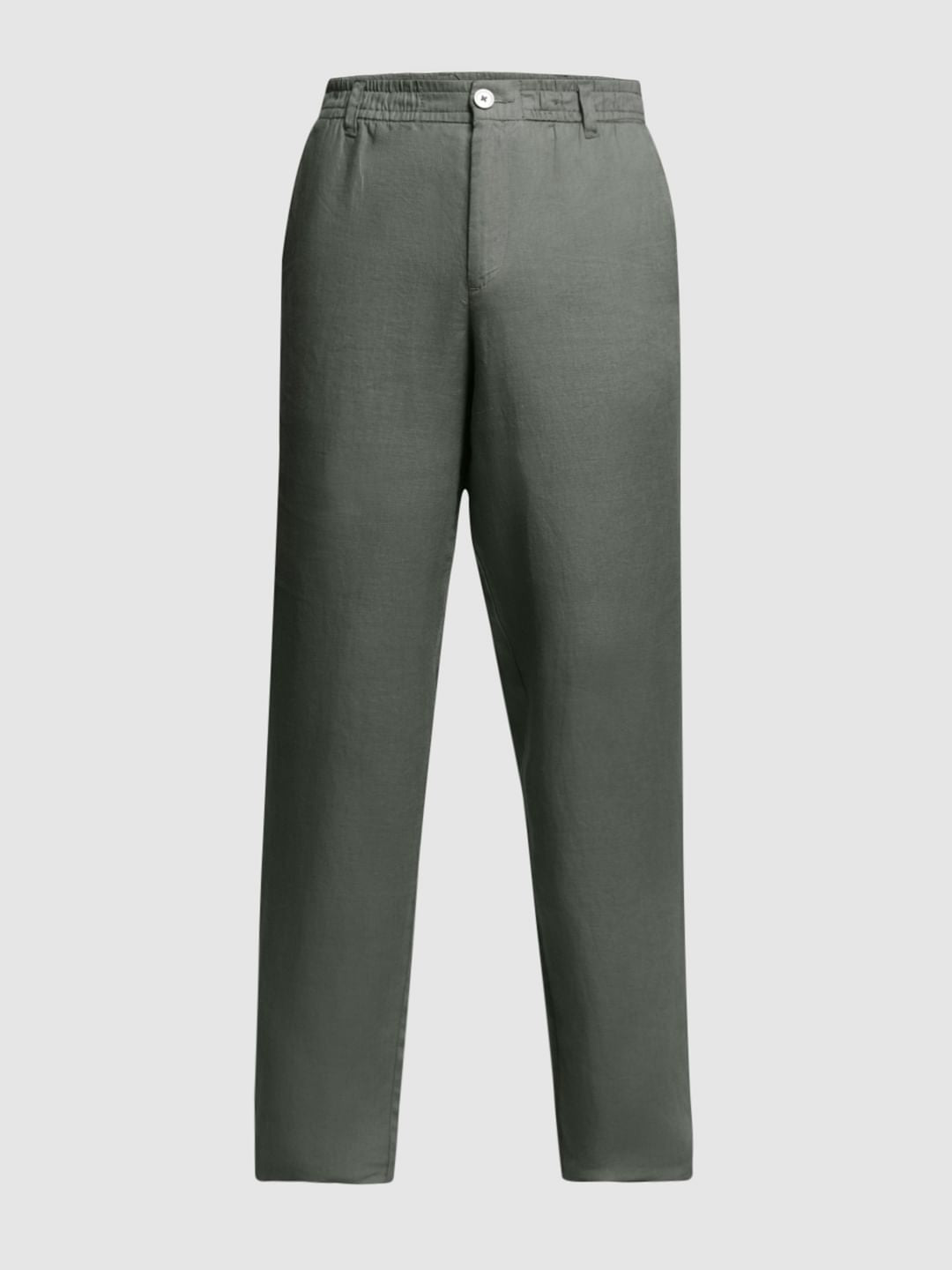 Green Mid Rise Linen Chinos