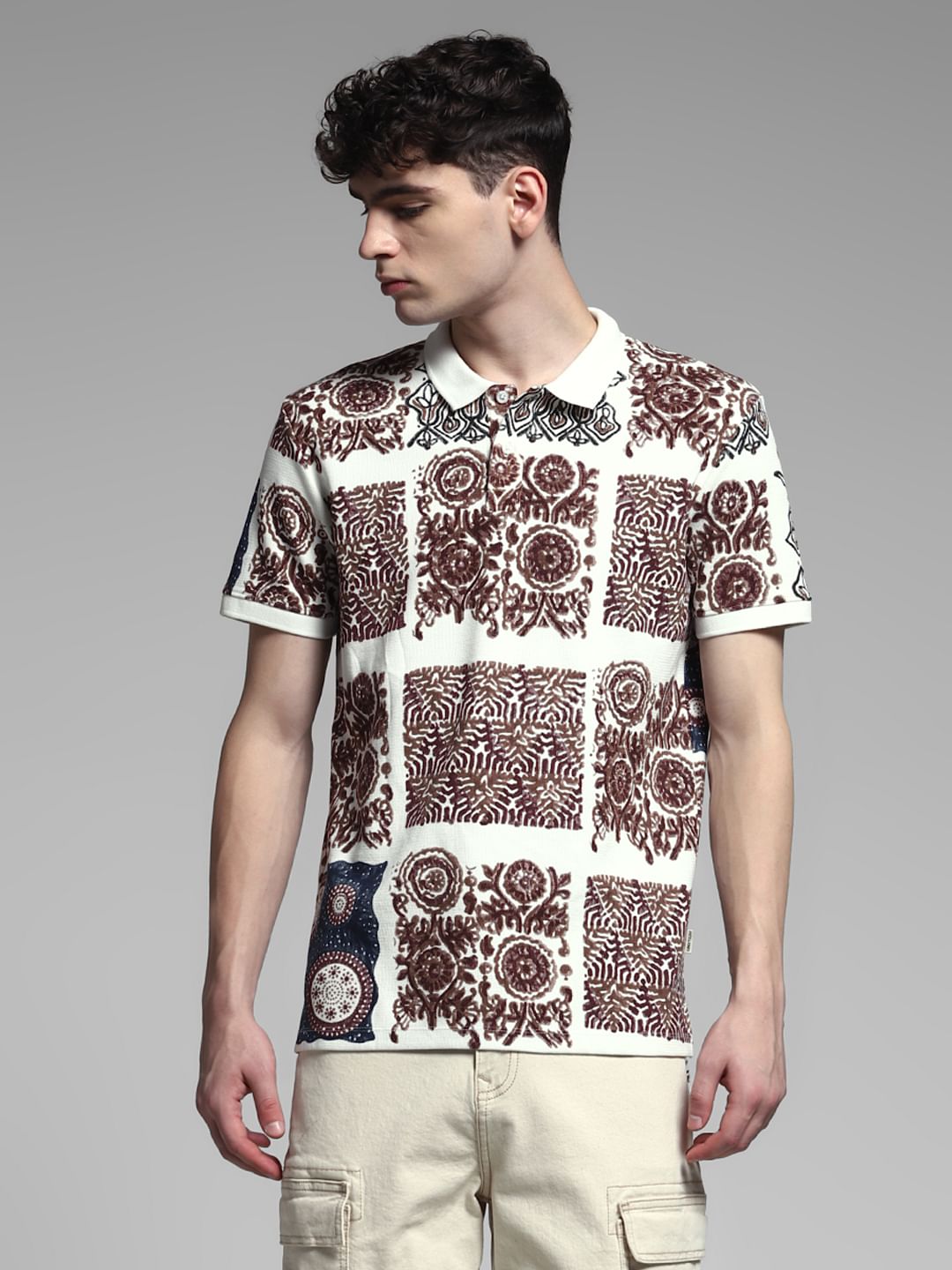Brown Artisan Print Cotton Polo