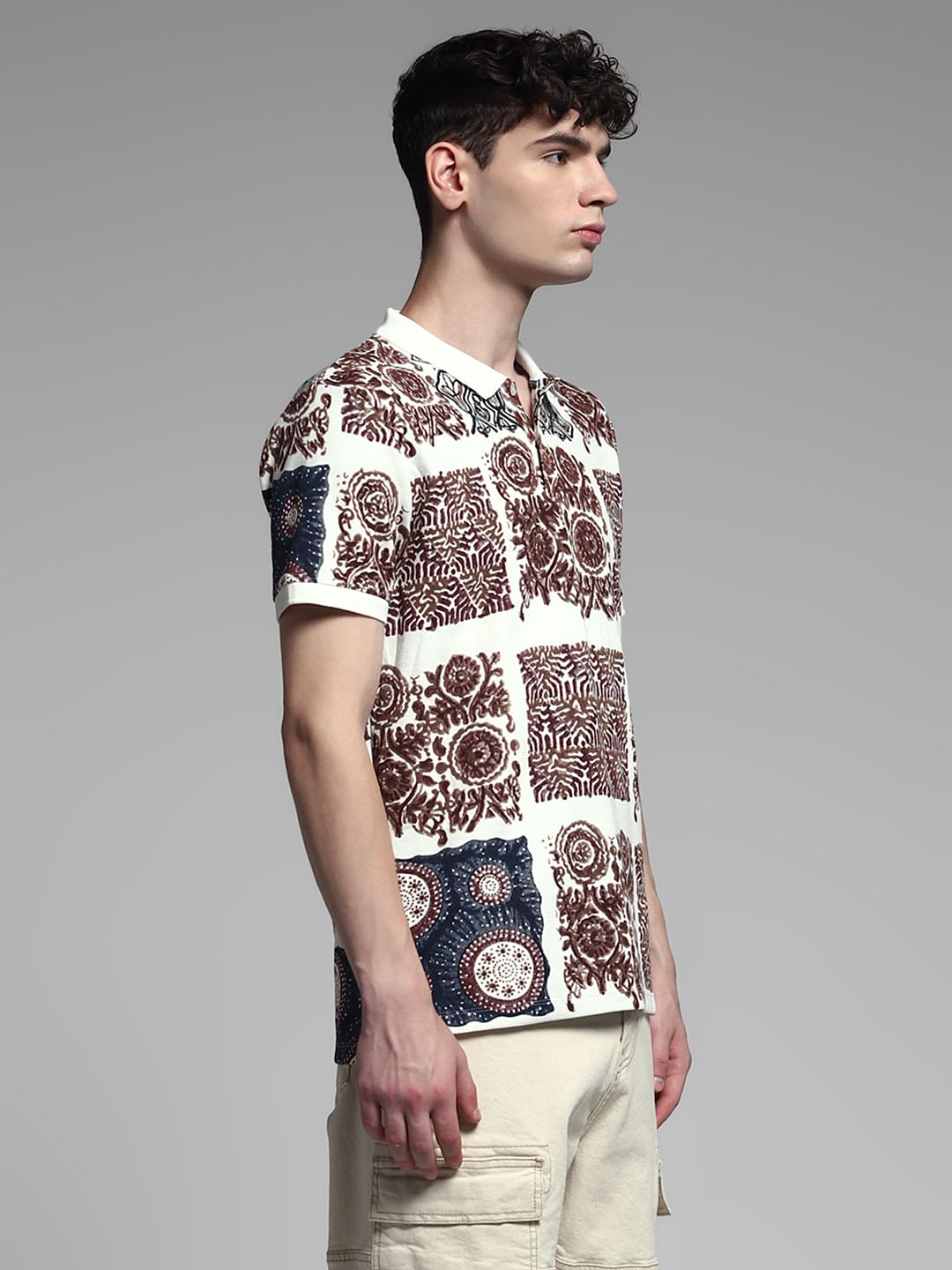 Brown Artisan Print Cotton Polo