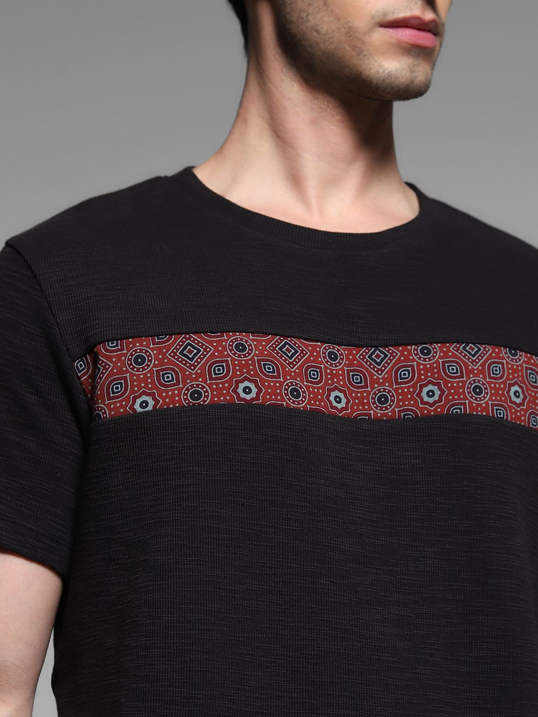 Black Printed Patch Cotton T-shirt
