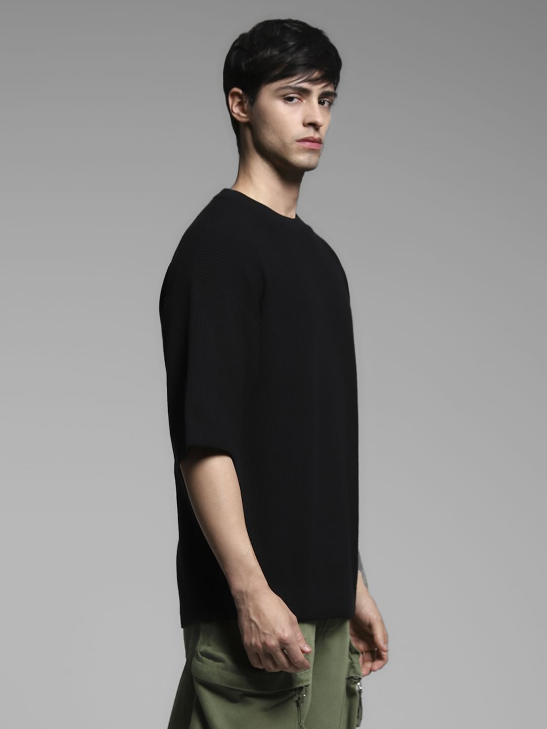 Black Cotton Crew Neck T-shirt
