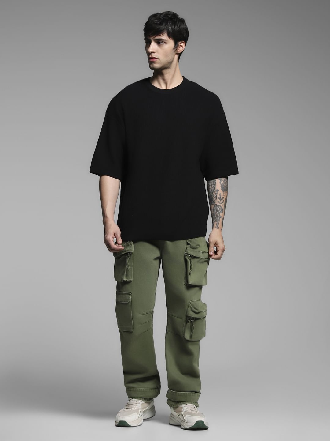 Black Cotton Crew Neck T-shirt