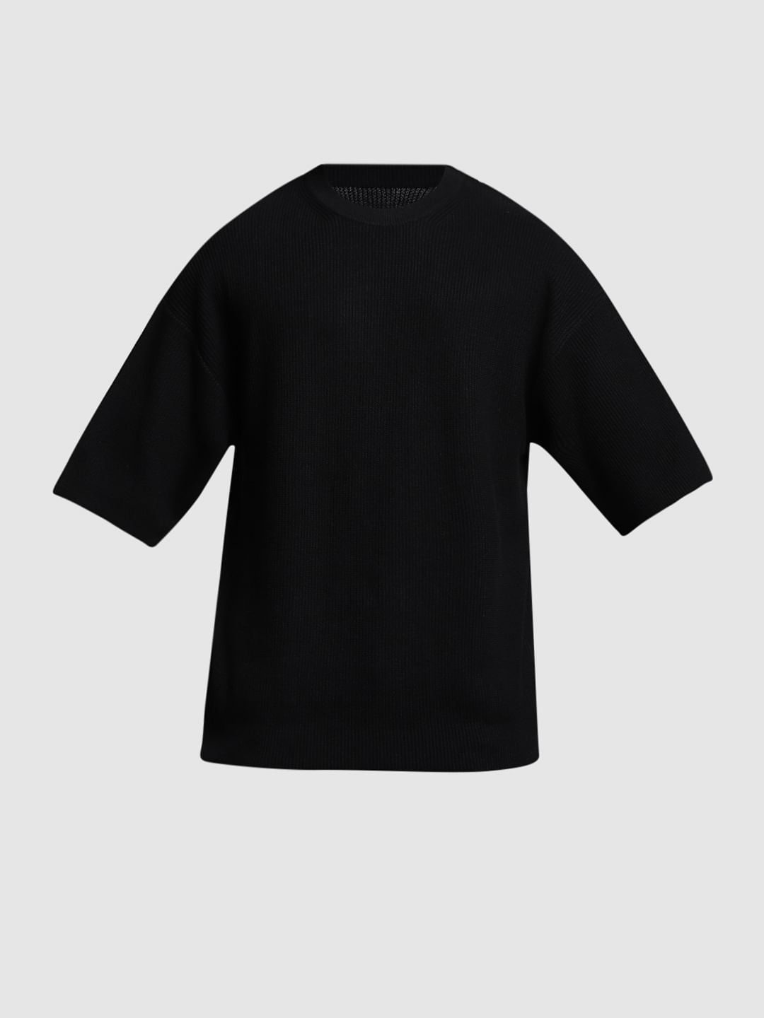 Black Cotton Crew Neck T-shirt