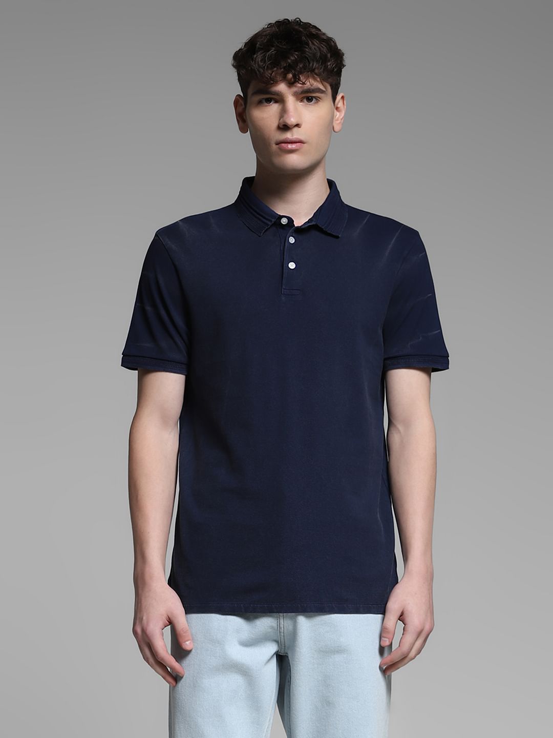 Dark Blue Cotton Knit Polo