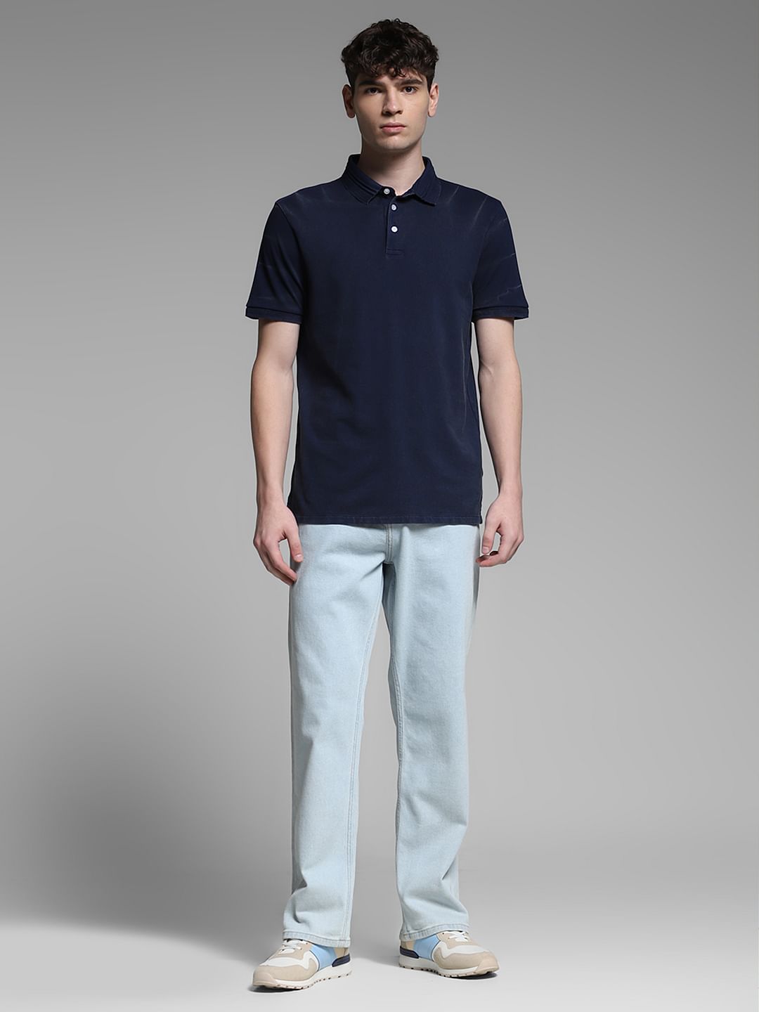 Dark Blue Cotton Knit Polo