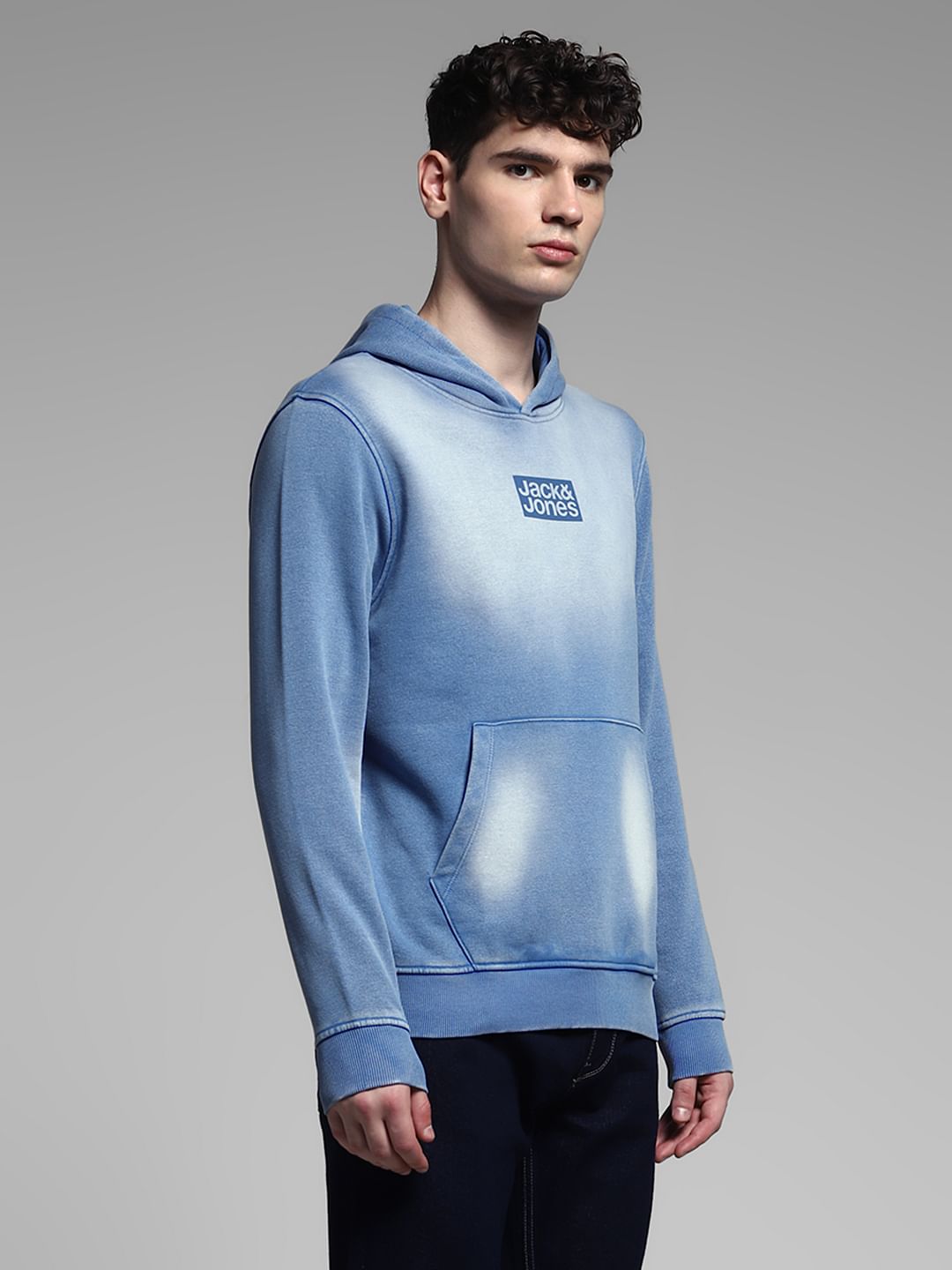 Blue Logo Print Hooded Sweatshirt