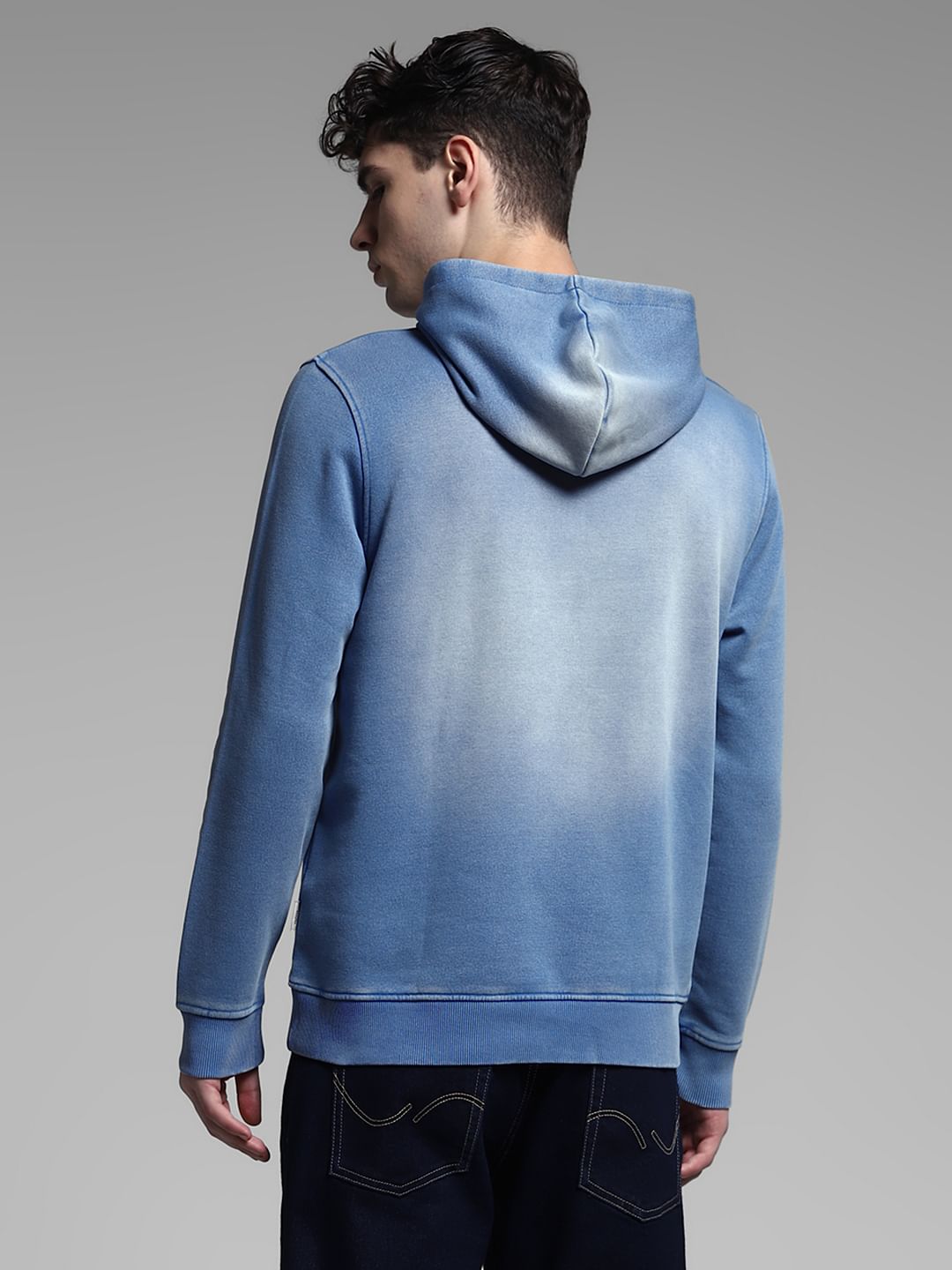 Blue Logo Print Hooded Sweatshirt