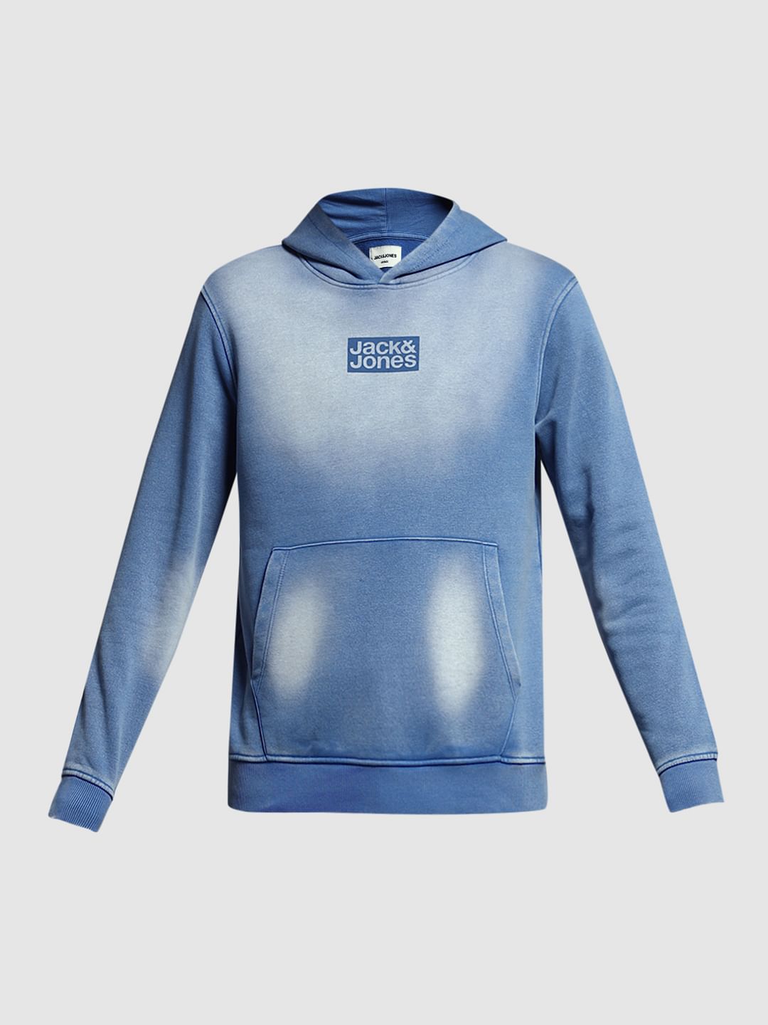 Blue Logo Print Hooded Sweatshirt