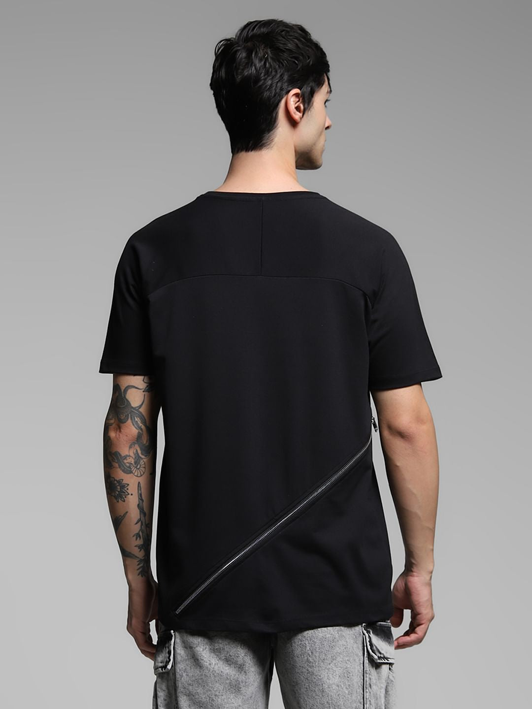 Black Zip Detailing Cotton T-shirt