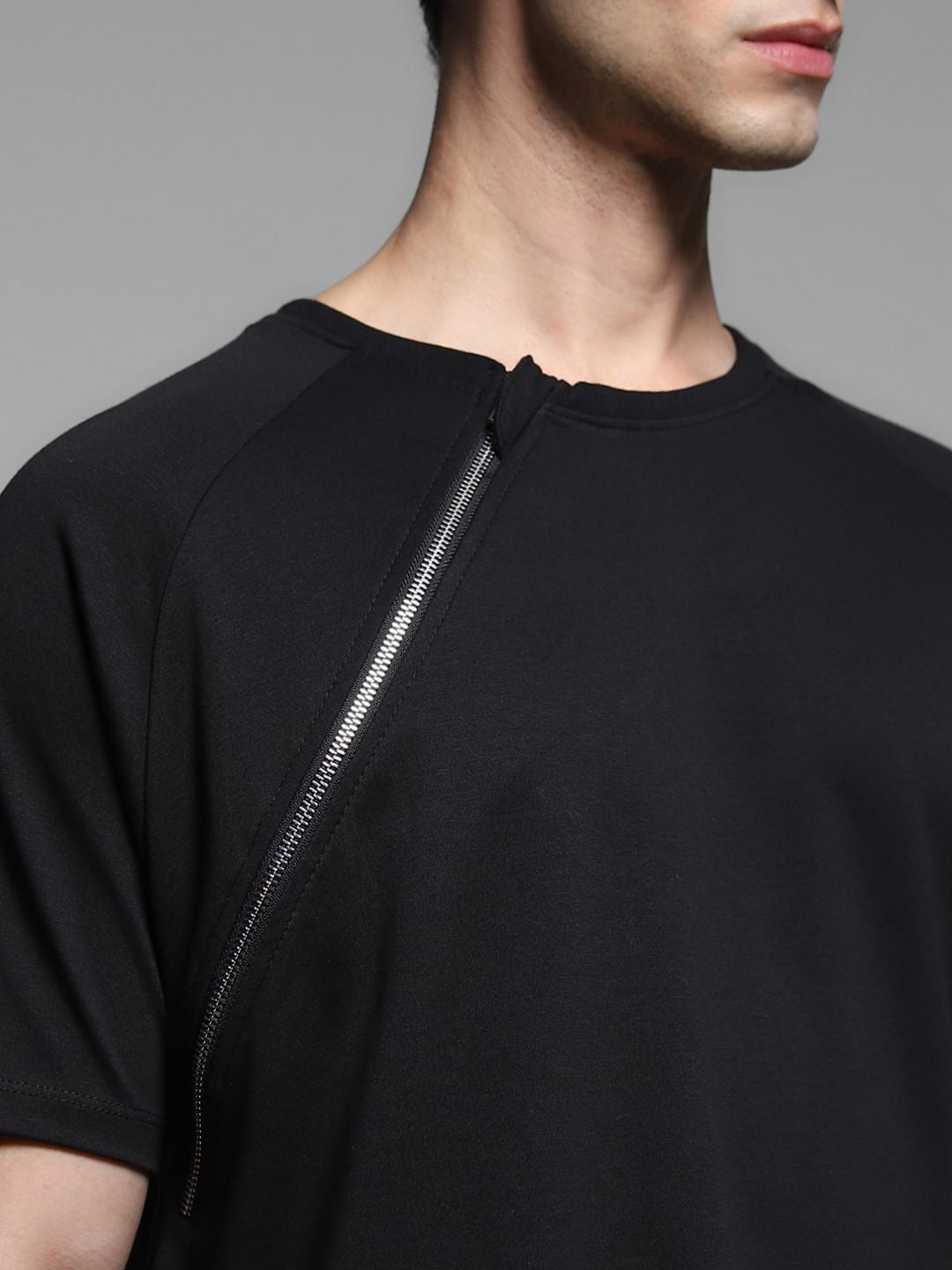 Black Zip Detailing Cotton T-shirt