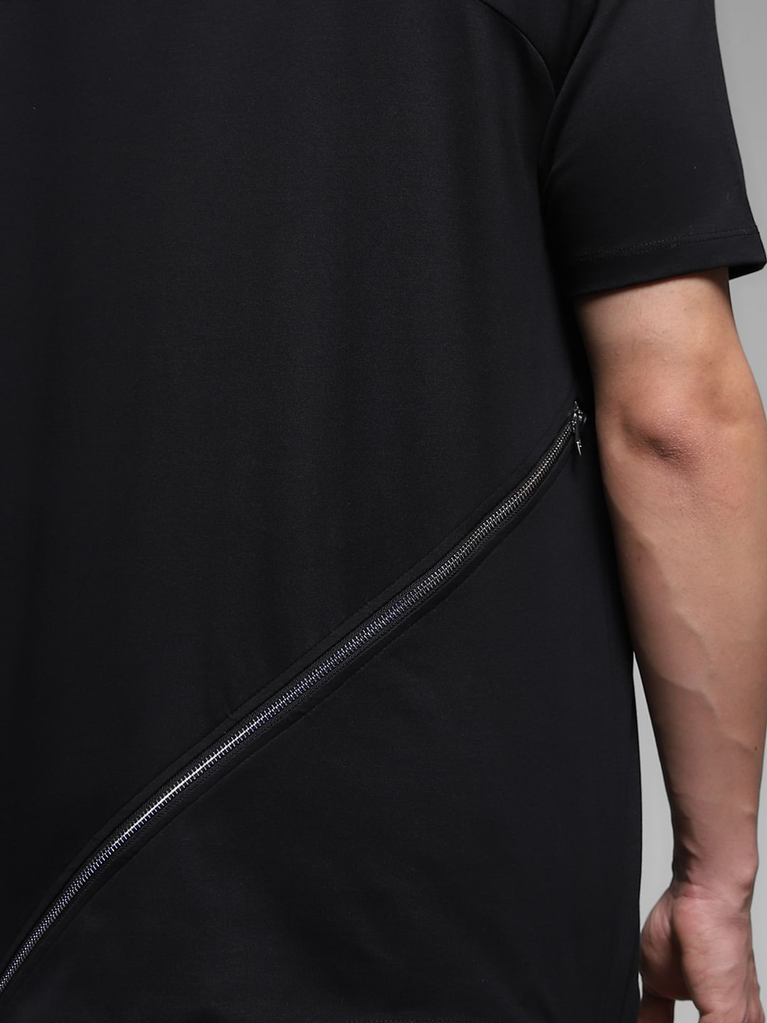 Black Zip Detailing Cotton T-shirt