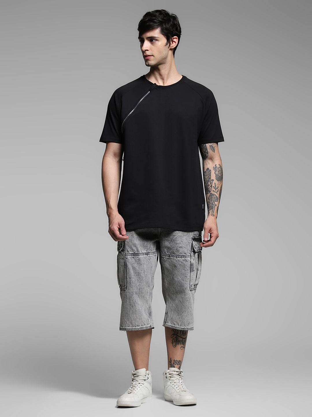 Black Zip Detailing Cotton T-shirt